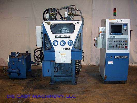 Used Techmire Model: 24NTX 7 Metric Ton Multi-slide Hot Chamber Miniature Zinc (Zamak) High Pressure Die Casting Machine