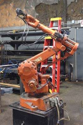 Used ABB Model: IRB 2400 F/16 1.5 meters reach Six Axis Foundry Rated Industrial Robot with Extractor Package/Gripper for Extracting Die Castings