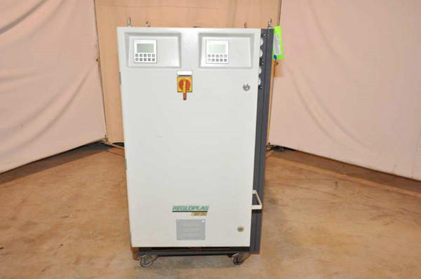Used Regloplas Model: 301 DG 72 kW (36 kW per zone) Dual (two) Zone Portable Hot Oil Process Heater Temperature Control Unit with Cooling Water Circuit