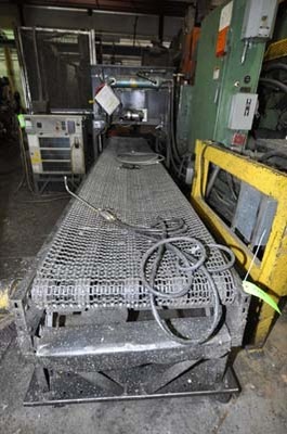 Used Rimrock Model: RR-30-216 30 Inch Wide Mesh Belt Type Indexing Parts Conveyor with Water Quench Tank for Die Cast and Foundry Applications