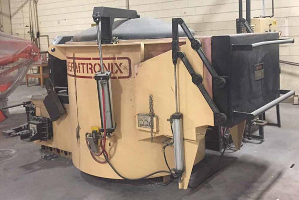 Used Thermtronix Model: GC-2000 440 pound per hour melt rate Dry Hearth Type Natural Gas Fired Stationary Aluminum Melting and Holding Furnace