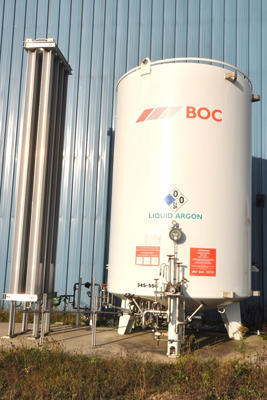 Used UCAR Model: TM3000 3,000 Gallon Cryogenic Bulk Storage Tank for Liquid Nitrogen, Liquid Argon, Liquid Oxygen, Vertical, Vacuum Jacketed, Stainless Steel