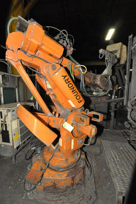 Used ABB Model: IRB 6400 120 Kilogram Six Axis Foundry Rated Industrial Robot with Extractor Package/Gripper for Extracting Die Castings