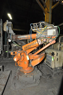 Used ABB Model: IRB 6400 120 Kilogram Six Axis Foundry Rated Industrial Robot with Extractor Package/Gripper for Extracting Die Castings