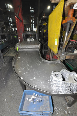 Used Erect-O-Veyor Model: 30 Inch Wide Metal Chain Plate Conveyor Belt with Forced Air Cooling Fans and Tunnel for Die Cast and Foundry Applications