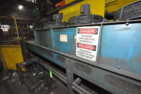 Used Erect-O-Veyor Model: 30 Inch Wide Metal Chain Plate Conveyor Belt with Forced Air Cooling Fans and Tunnel for Die Cast and Foundry Applications