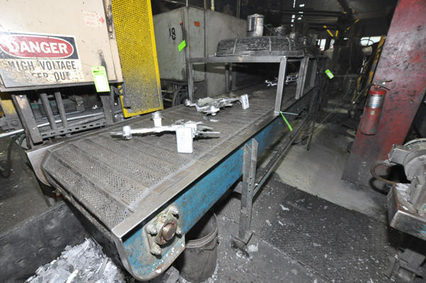 Used Erect-O-Veyor Model: 30 Inch Wide Metal Chain Plate Conveyor Belt with Forced Air Cooling Fans and Tunnel for Die Cast and Foundry Applications