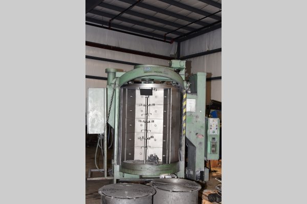 Used Goff Model: 2460 SP 24_x_60 Inch Indexing Two Chamber Spinner Hanger Abrasive Shot Blast & Peening Machine