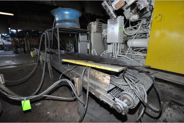 Used PDC Model: 24 Inch Wide by 21 foot long Metal Chain Plate Conveyor Belt with Forced Air Cooling Fans and Tunnel for Die Cast and Foundry Applications