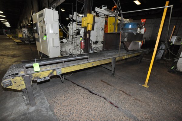 Used PDC Model: 24 Inch Wide by 20 foot long Metal Chain Plate Conveyor Belt with Forced Air Cooling Fans and Tunnel for Die Cast and Foundry Applications