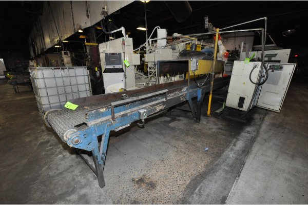 Used PDC Model: PDC-24C 24 Inch Wide by 20 foot long Metal Chain Plate Conveyor Belt with Forced Air Cooling Fans and Tunnel for Die Cast and Foundry Applications