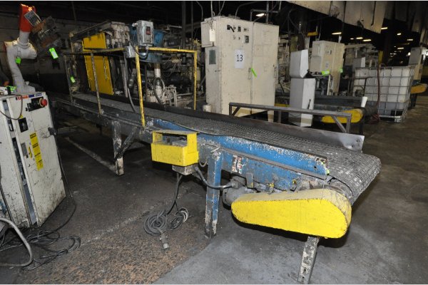 Used PDC Model: 24 Inch Wide by 20 foot long Metal Chain Plate Conveyor Belt with Forced Air Cooling Fans and Tunnel for Die Cast and Foundry Applications