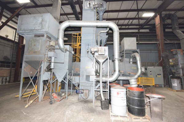 Used Gibson Model: WM-36-4-60 36 x 24 Inch Continuous Mesh Belt Conveyor Type Pass-Through Abrasive Shot Blast & Peening Machine