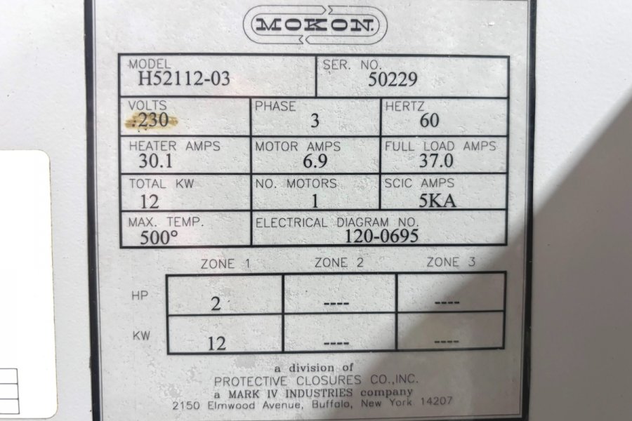 Used Mokon Model: H52112-03 12 KW Single Zone Portable Hot Oil Process Heater Temperature Control Unit with Cooling Water Circuit