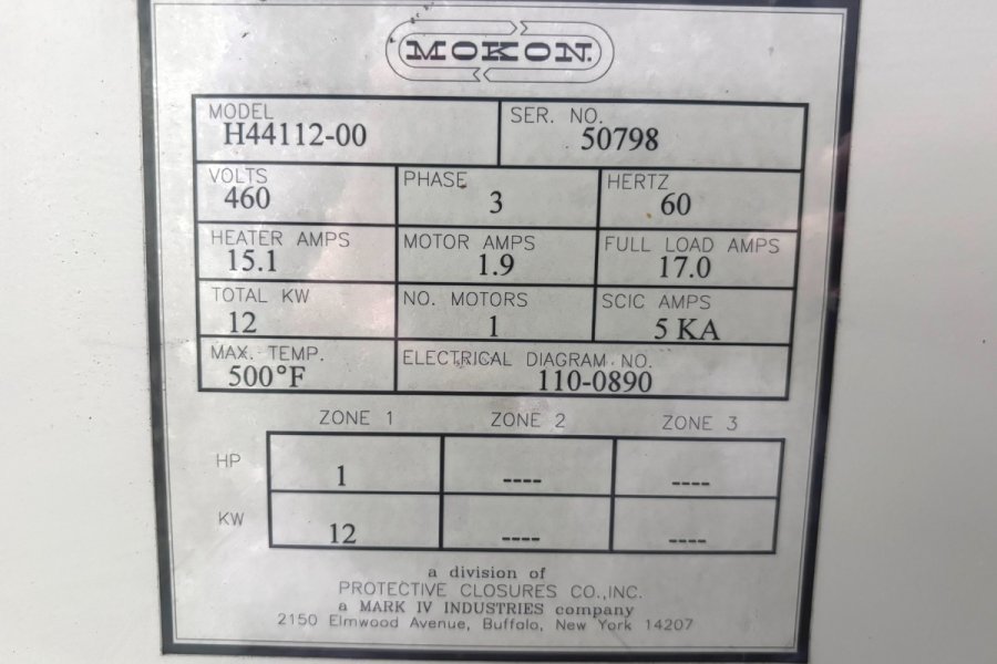 Used Mokon Model: H44112-00 12 KW Single Zone Portable Hot Oil Process Heater Temperature Control Unit with Cooling Water Circuit