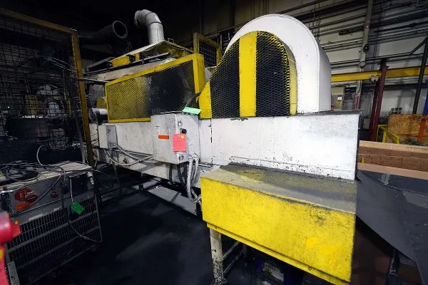 Used PCDC Model: PCDC-30x156 24 Inch Wide by 20 foot long Metal Chain Plate Conveyor Belt with Forced Air Cooling Fans and Tunnel for Die Cast and Foundry Applications