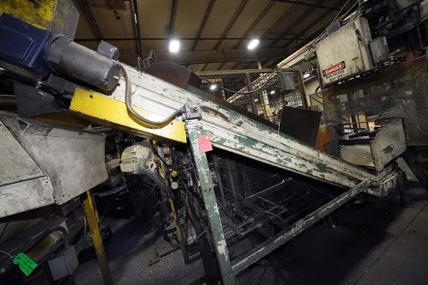 Used PCDC Model: PCDC-GNC 24 Inch Wide by 14 foot long Metal Chain Plate Conveyor Belt with Forced Air Cooling Fans and Tunnel for Die Cast and Foundry Applications