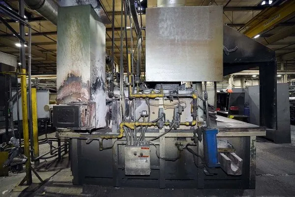 Used F.W. Schaefer Model: FWS-600 600 Pounds per Hour Melt Rate Reverberatory Type Wet Bath Stationary Aluminum Melting and Holding Furnace