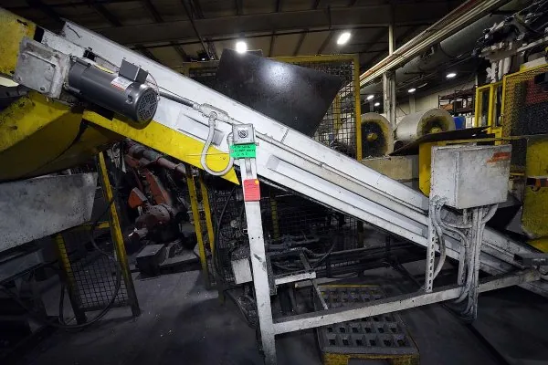 Used PCDC Model: PCDC-GNC 24 Inch Wide by 14 foot long Metal Chain Plate Conveyor Belt with Forced Air Cooling Fans and Tunnel for Die Cast and Foundry Applications