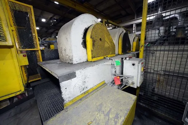 Used PCDC Model: PCDC-30x156 30 Inch Wide by 13 foot long Metal Chain Plate Conveyor Belt with Forced Air Cooling Fans and Tunnel for Die Cast and Foundry Applications