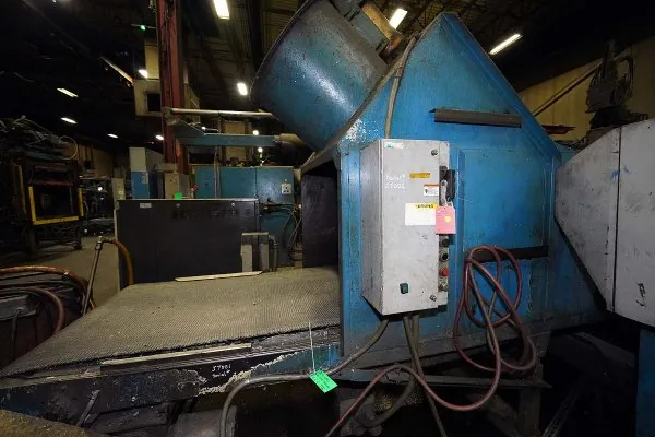 Used JDC Model: JDC-36x17 36 Inch Wide by 17 foot long Metal Chain Plate Conveyor Belt with Forced Air Cooling Fans and Tunnel for Die Cast and Foundry Applications
