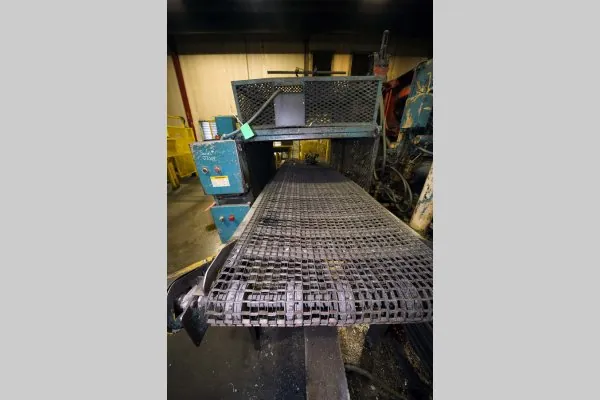 Used JDC Model: JDC-36x17 36 Inch Wide by 17 foot long Metal Chain Plate Conveyor Belt with Forced Air Cooling Fans and Tunnel for Die Cast and Foundry Applications