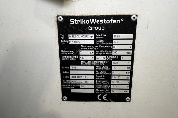 Used Striko Westofen Model: W 1200 SL ProDos xp 1200 kg Low Energy Electric Heated Aluminum Holding and Dosing Furnace